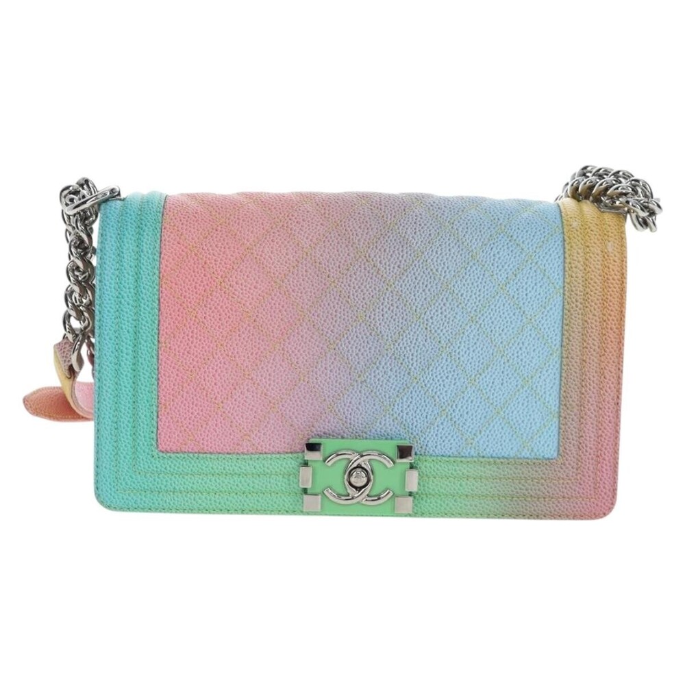 Chanel Rainbow Boy Flap Quilted Painted Caviar Old Medium